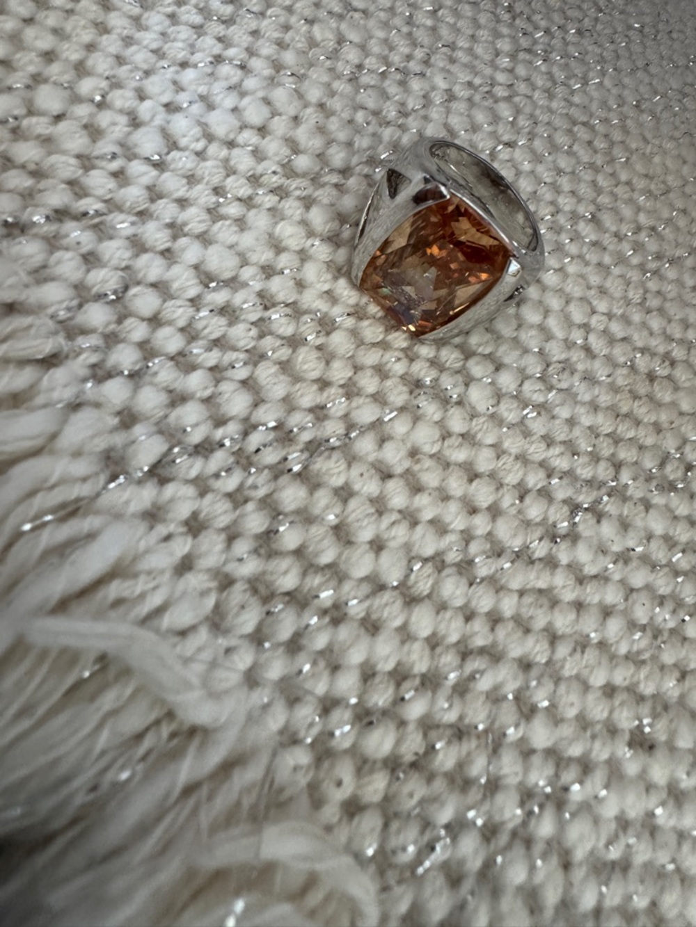 Lia Sophia Silver Ring with Amber Cushion Stone